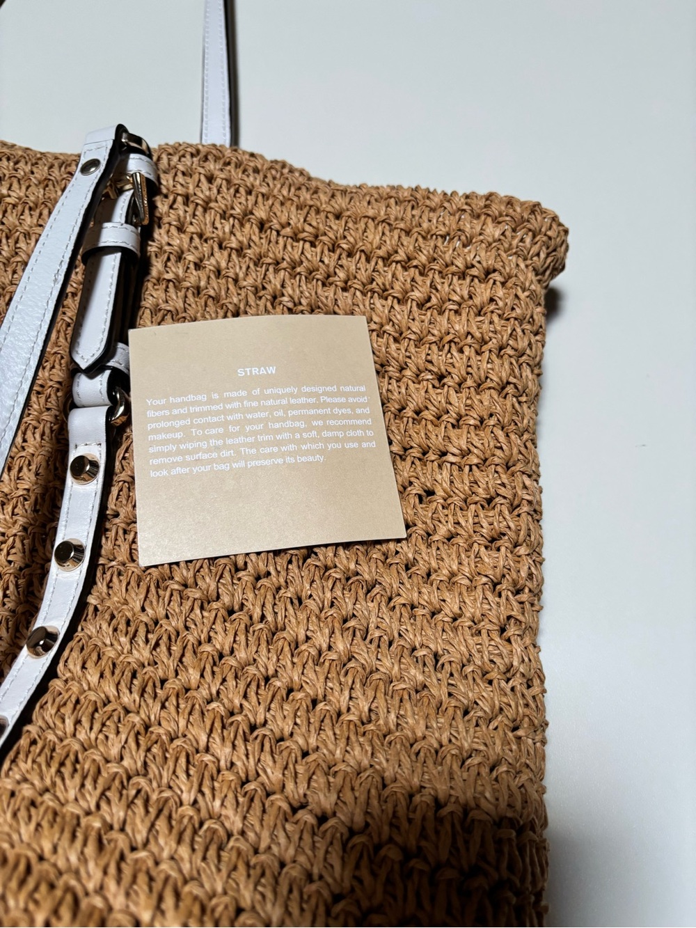Michael Kors Natural Straw Tote with White Leather Strap